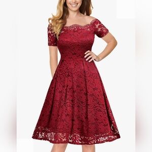 Elegant Red Lace Dress Size XL